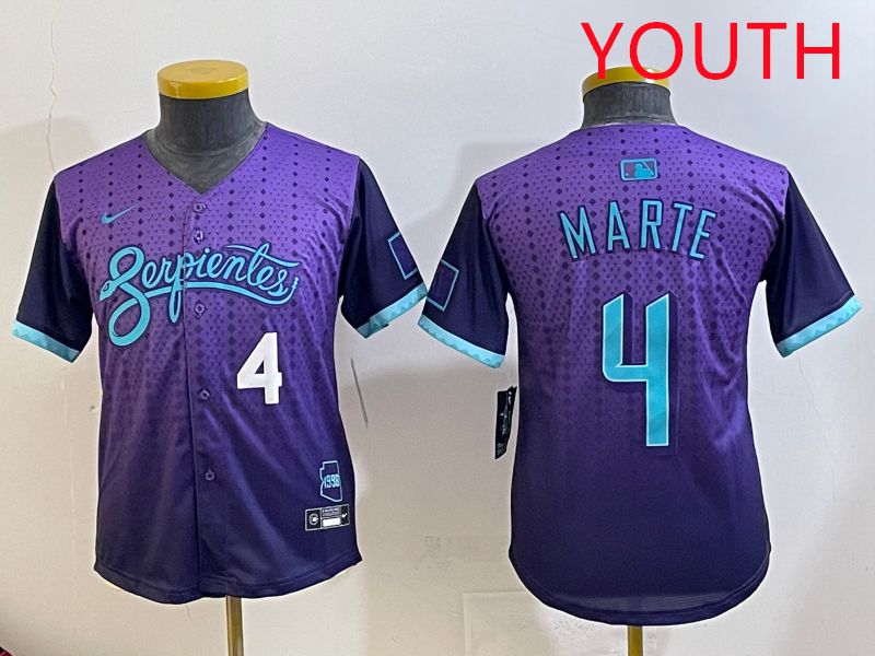 Youth Arizona Diamondback 4 Marte Purple Joint Name 2025 Nike MLB Jersey style 33